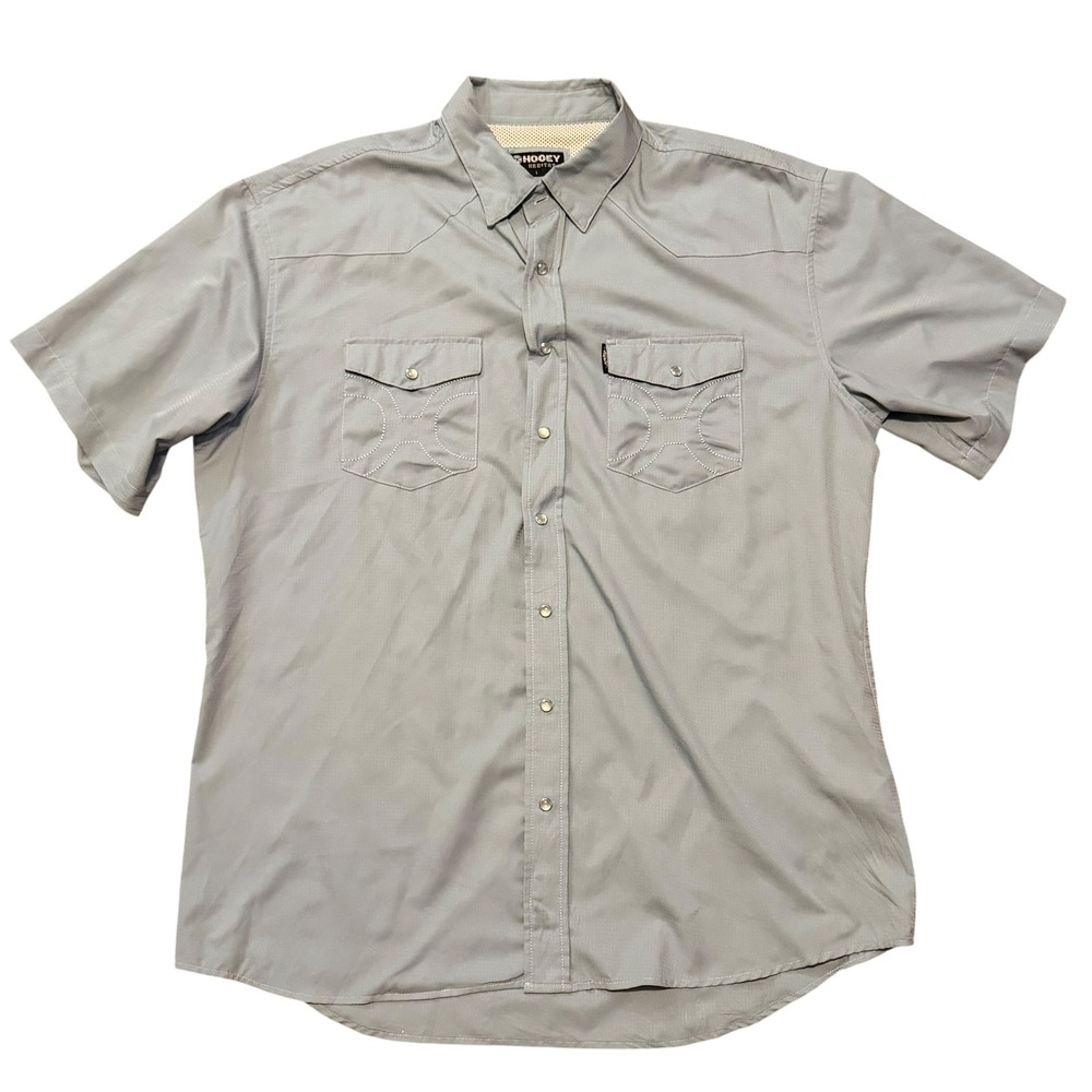 Hooey Habitat Mens Gray Western Snap Short Sleeve Performance Shirt Size L (Read